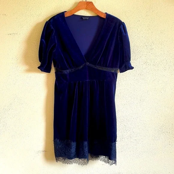 Grunge Blue Velvet Babydoll Dress Grunge Blue Velvet Babydoll Dress